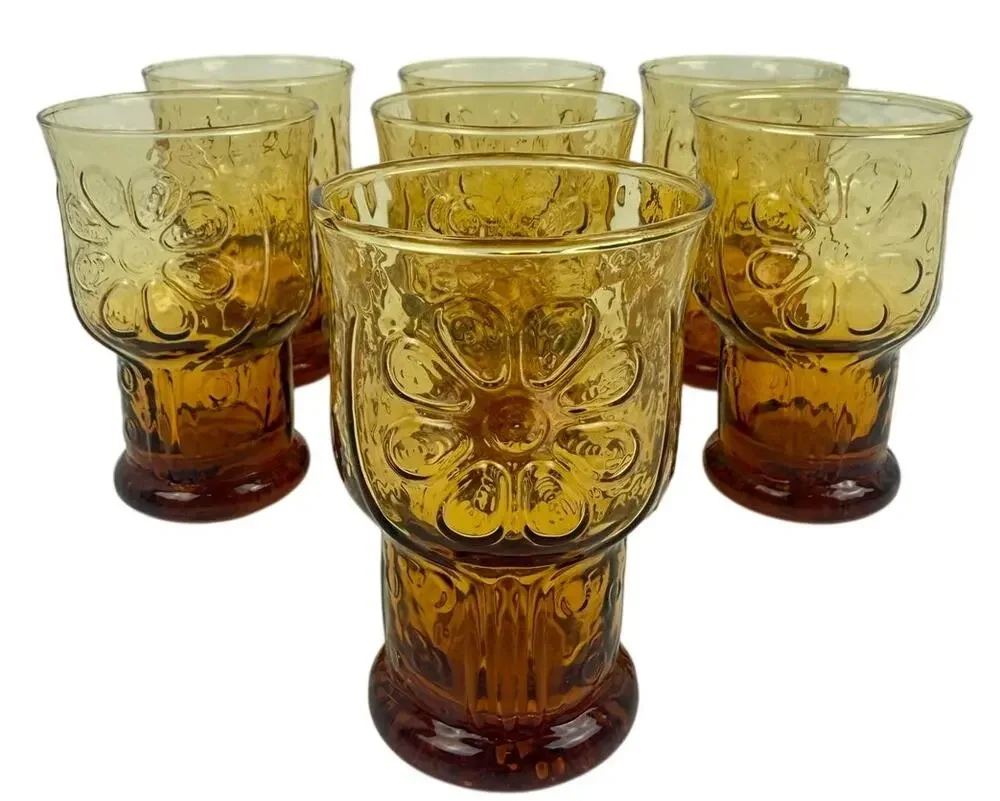 Vintage Libbey Country Garden Daisy Amber 4